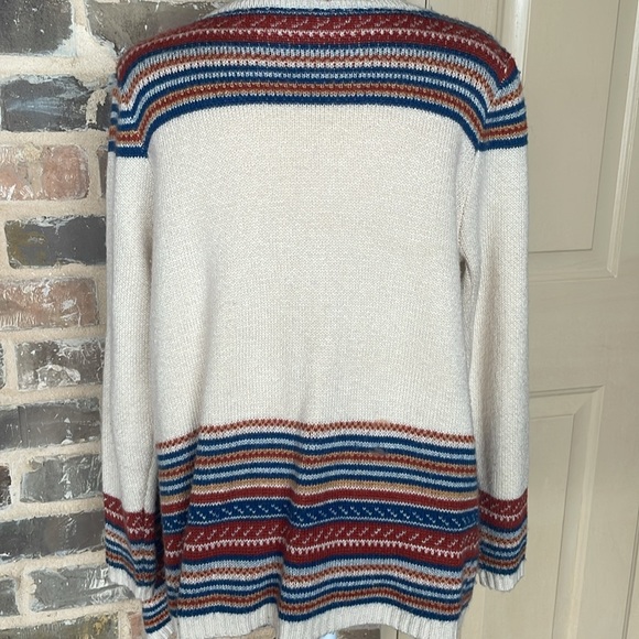 Ekklesia Fair Isle Tribal Aztec Multi Stripe Open Front Cardi Blue Orange Sz M/L - Picture 6 of 11